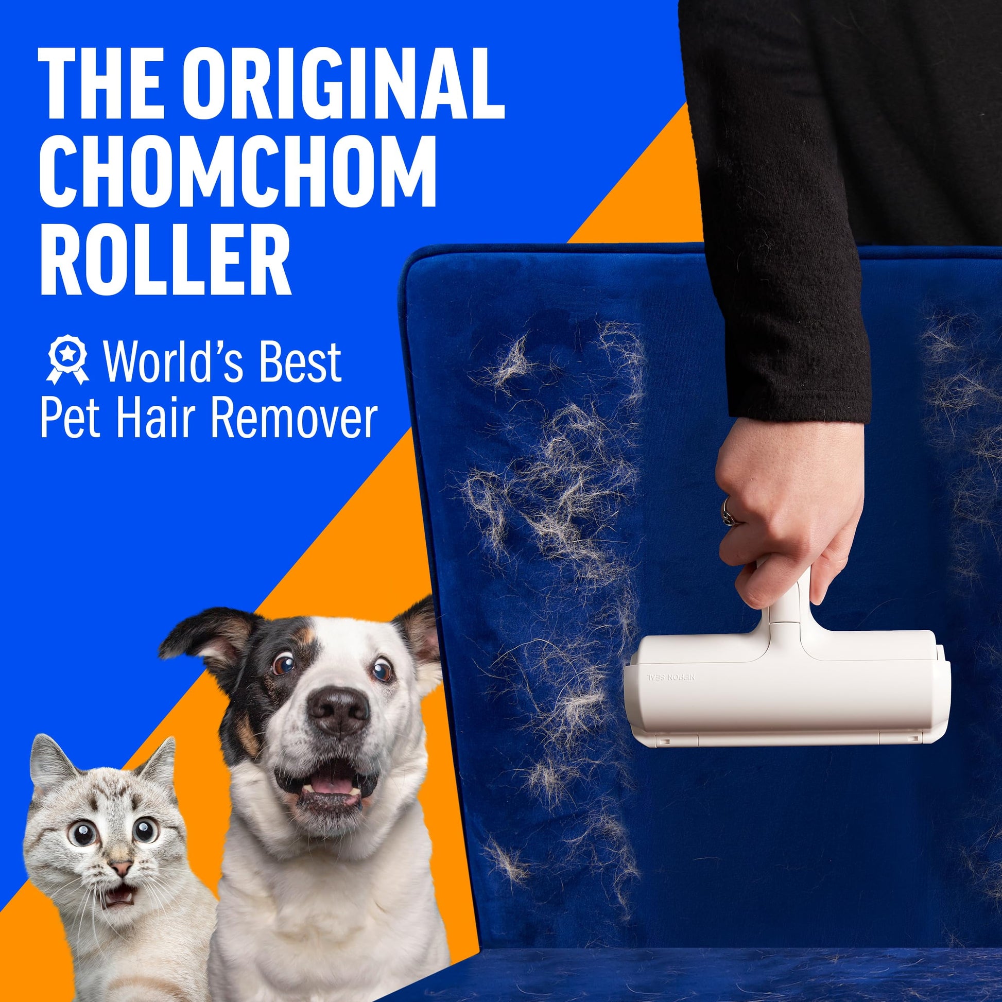 Chom Chom Roller Pet Hair Remover and Reusable Lint Roller -  Cat and Dog Hair Remover for Furniture, Couch, Carpet, Clothing and Bedding