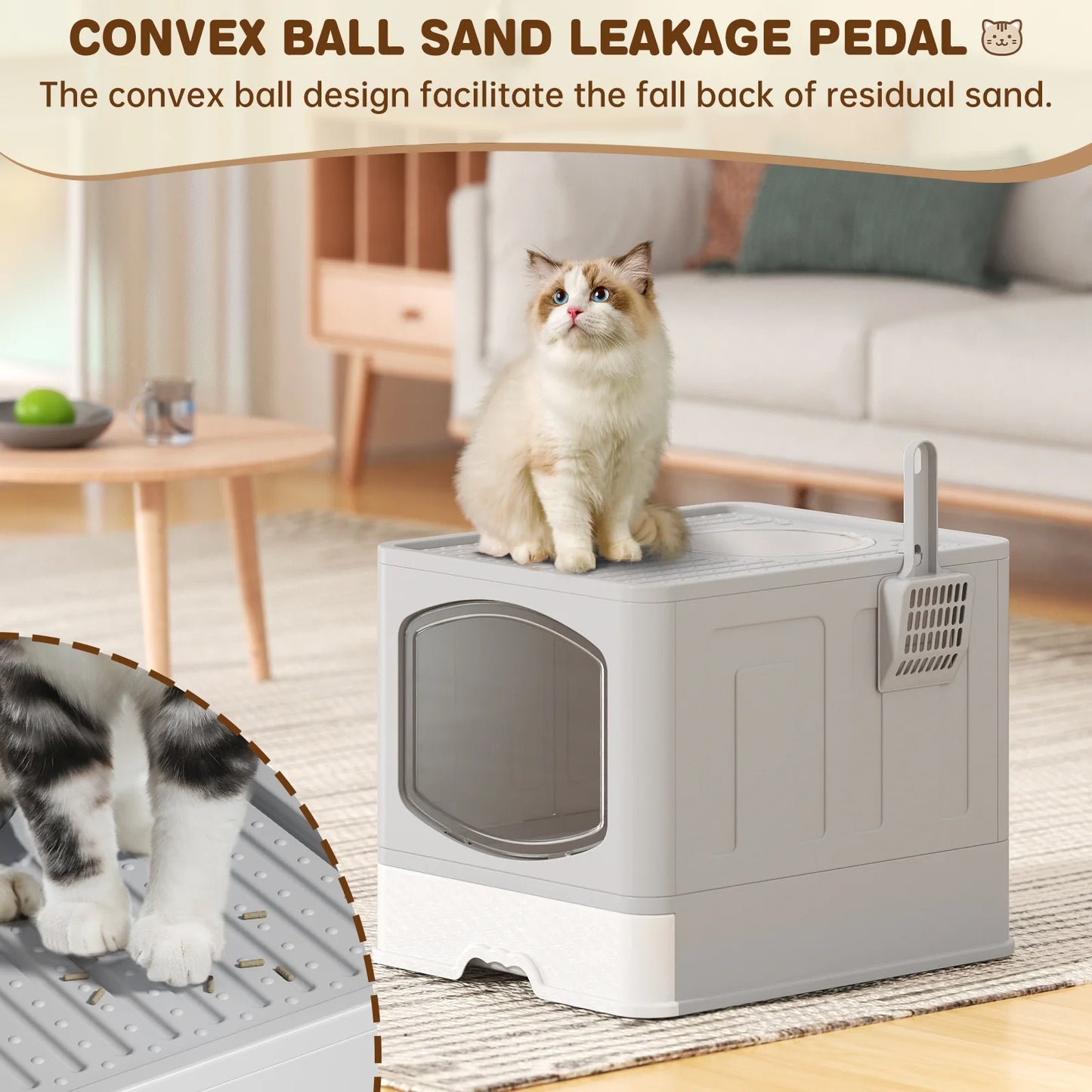 Foldable Cat Litter Box, Drawer Type Cat Litter Box with Litter Scoop